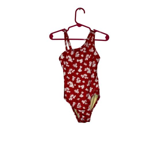 Land's end red with white floral one-piece swimsuit size 2-3T - Picture 1 of 3